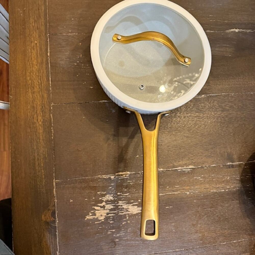 Thyme & Table 2.5 Qt Sauce Pan with Lid - Cream and Gold